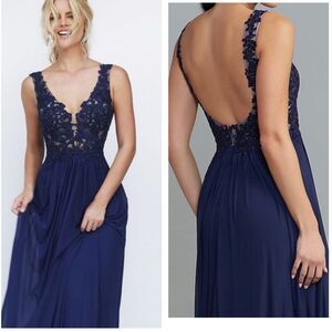 Sherri Hill Blue Embellished Pleated Gown Size 6